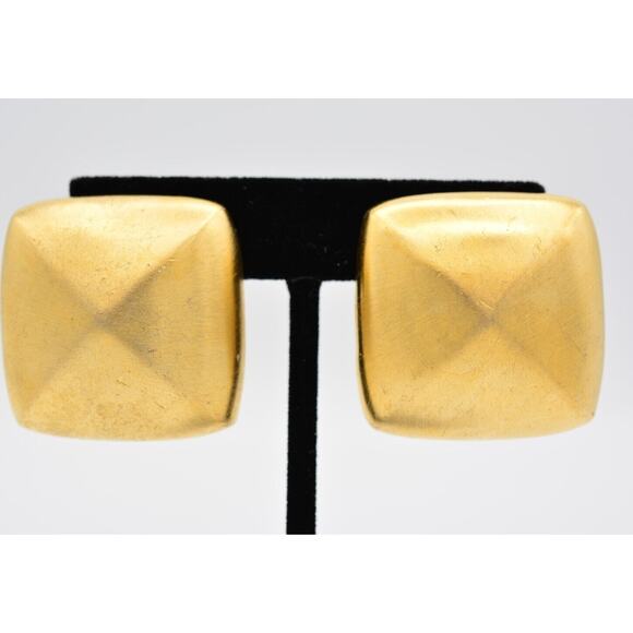 Givenchy Vintage Clip On Earrings Brushed Gold Chunky Heavy 4G Signed 1980s Bin5 - Picture 1 of 12
